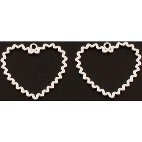 15Pcs Silver Color Large Hollow Heart Charms Love Pendant For Women DIY Earrings Jewelry Making Accessories 33X29mm A43