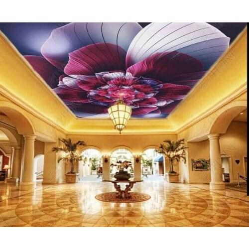 1821 3D Fantastic Red and White Flowers Printing stretch ceiling film for workshop ceiling decoration