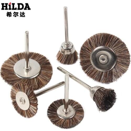 20PCS Deburring Horsehair Brush Head Polishing Grinding Tool Buffing Wheel Shank For Furniture Wood Sculpture Rotary Drill