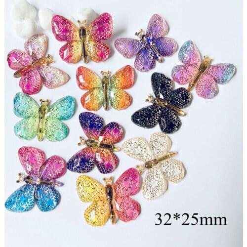 30Pcs/lots 32*25mm Butterflies Cabochon 1 Hole Pendant Resin Supply Hair Accessories DIY Fridge Magnet Sticker Phone Shell Make