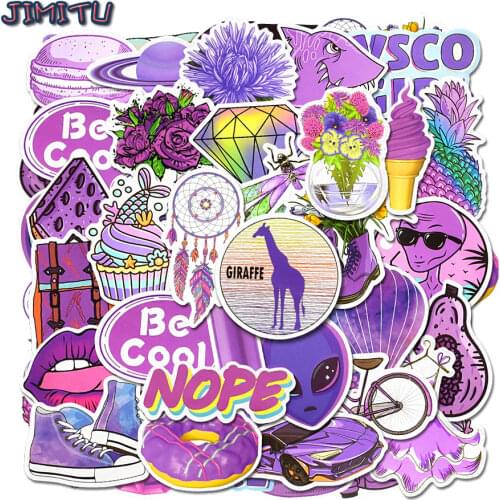 50 PCS VSCO Girl Stickers Purple Cartoon Kawaii Vinyl Decals Sticker Pack for Laptop Luggage Skateboard Bicycle Guitar Kids Toys