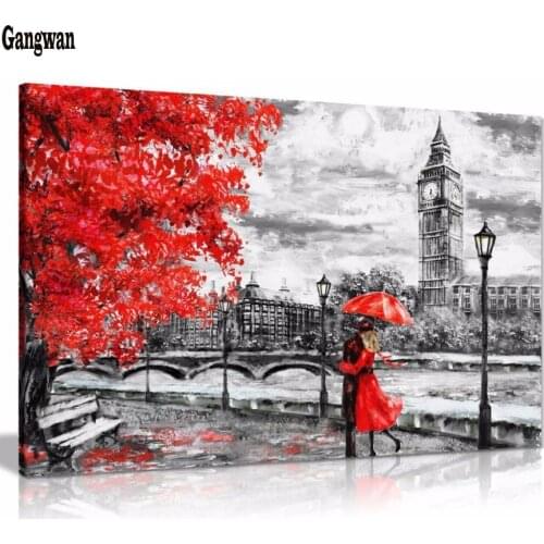 5D DIY full Square round drill Diamond painting city couple Cross stitch red tree Paris street view Diamond embroidery Mosaic