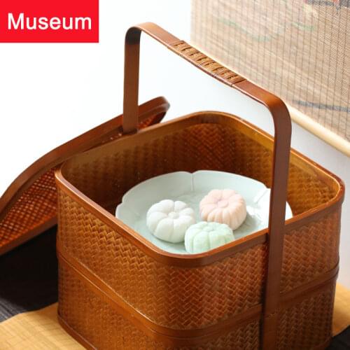 Japanese Bamboo Weaving Accept Basket The Gift Box Picnic Sacrifice Basket A Plate A Snack Bowl Moon Cake Gift Box Chinese Style