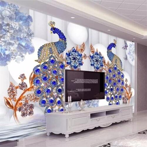 Beibehang Custom wallpaper 3d mural luxury European peacock jewelry flower TV 5d background wall papers home decor 8d wallpaper
