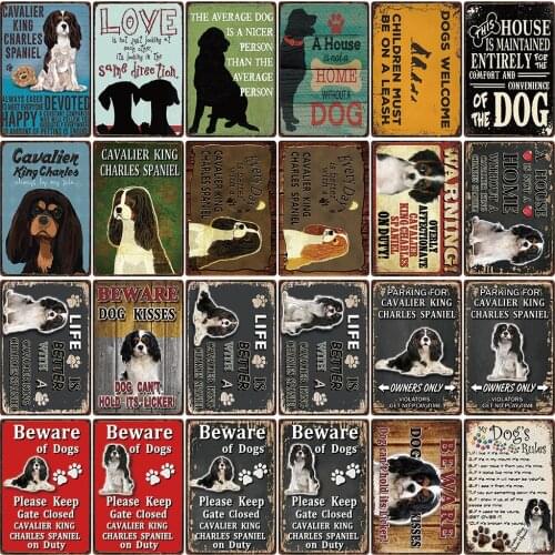 [ Kelly66 ] Warning Dog Rules With Cavalier King Charles Spaniel Metal Sign Home Decor Bar Wall Art Painting 20*30 CM Size DG-17