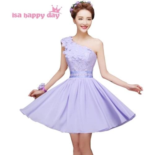 Cheap light purple short lilac one shoulder knee length a line chiffon prom party dresses chiffon size 2 2020 under 60 H4239