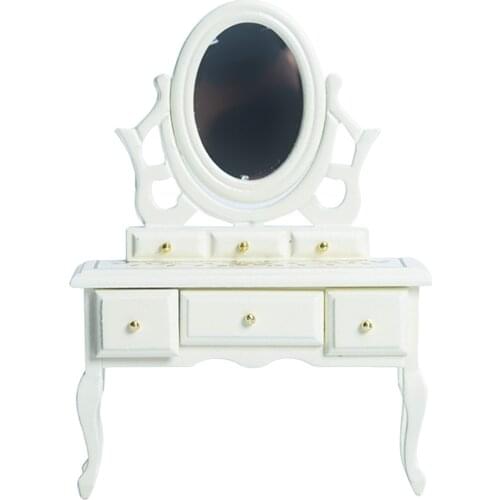 Plywood White Miniature Dresser Table Chic Retro Antique Makeup Vanity Table 1:12 Dollhouse Creative Modern Furniture Accessory