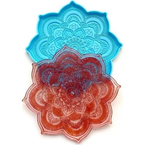 Tray Molds DIY Resin Coaster Molds Mandala Tea Tray Silicone Resin Molds Epoxy Resin Casting Molds for DIY Home Decoration