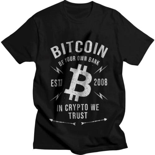 Vintage Bitcoin T Shirt for Men 100% Cotton Print T-shirt Funny Tshirt Short Sleeve in Crypto We Trust Be Your Own Bank Tees Top