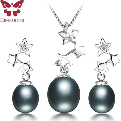 HENGSHENG 2017 New Black Pearl Jewelry Set For Women,High Quality Fine Jewelry Women Sets,Star Zircon Pendant&Earrings
