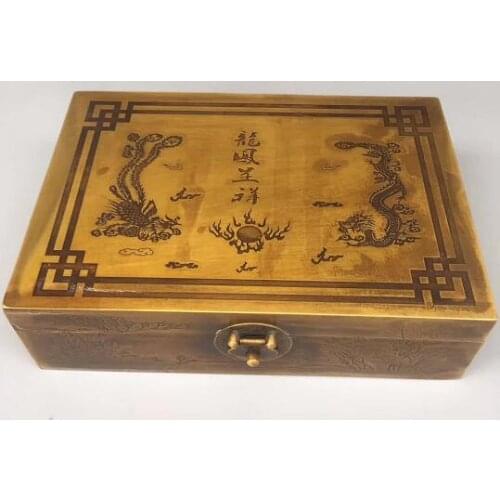 Collection Chinese Pure Brass Carved Dragon Phoenix Box Jewelry Box, Receiving Box Zodiac Animal Statue Lucky Crafts