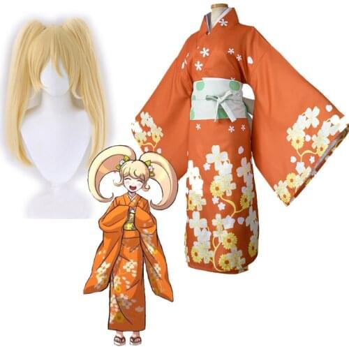 Anime Saionji Hiyoko Cosplay Costume Danganronpa 2: Goodbye Despair Hiyoko Saionji Kimono Japanese Womens Costumes and Wigs