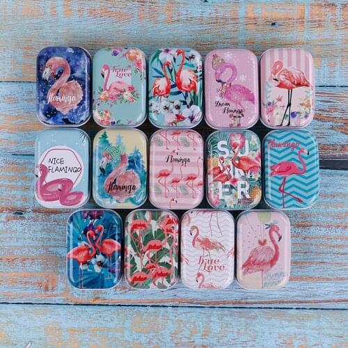 Mini Flamingo Metal Packing Tin Jar Boxes Coin Headphones Nail Travel Pill Box Portable Pill Box Case Small Medicine Case Cans