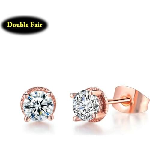 Fashion New Zircon Crystal Stud Earrings For Women Wedding Gift Rose Gold Color Statement Earring Jewelry DWE859M