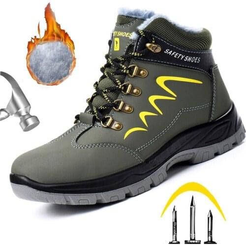 Mens Steel Toe Cap Safety Shoes Anti-smashing Puncture-Proof Work Safety Shoes Winter warm Male High Tube Construction Boots