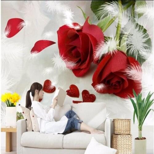Beibehang Custom Wall paper TV Backdrop Roses Feathers Bedroom Background Non Woven Background Wallpaper papel de parede