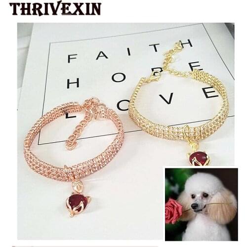Dog Collar Rhinestone Bling Crystal Dogs Collar Diamond Necklace Puppy Tie Pet Supplies