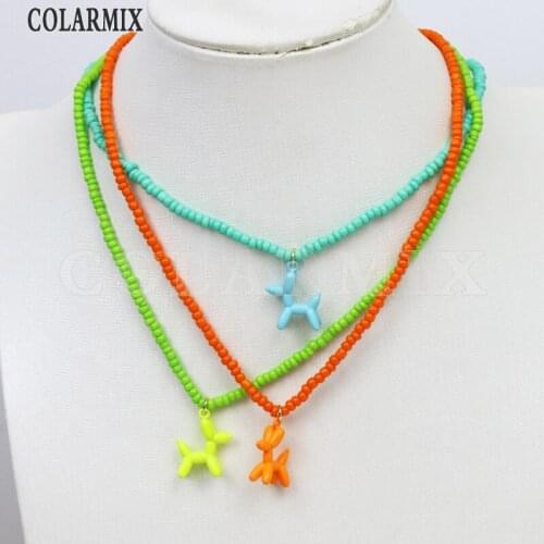 6 Pcs Colorful Beaded Strand Necklace Handmade Enamel Balloon Dogs Necklace Jewelry Accessories Jewelry Necklace Gift 9965