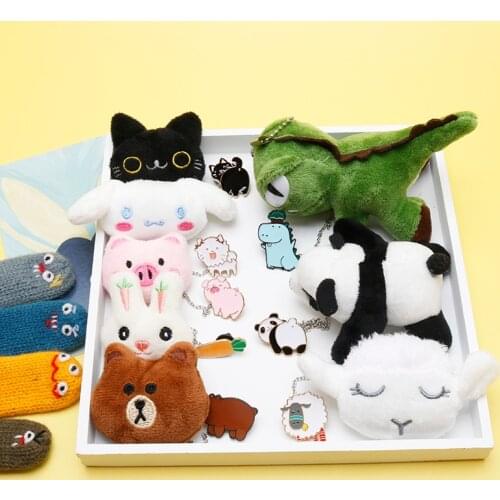 Cartoon Plush Doll Brooch Lovely Animal Rabbit Cat Brooches Pins Link Chain Collar Pin for Backpack Coat Shirt (can be as 2 pins