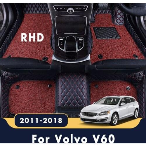 RHD Luxury Double Layer Wire Loop Car Floor Mats Accessories Carpet Custom For Volvo V60 2018 2017 2016 2015 2014 2013 2012 2011