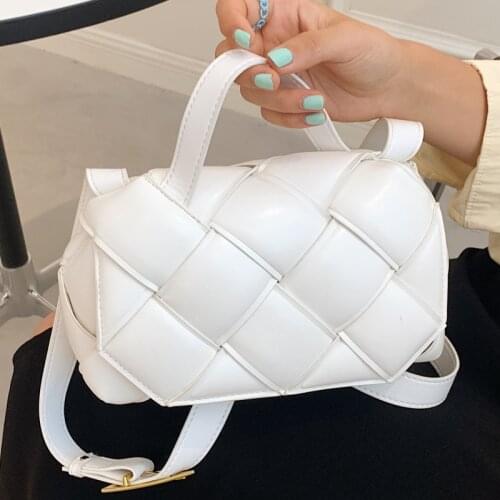 White Weave Tote Bags for Women Luxury Leather Woven Shoulder Bag Small Flap Crossbody Handbags Ladys Brand Design Messenger Bag