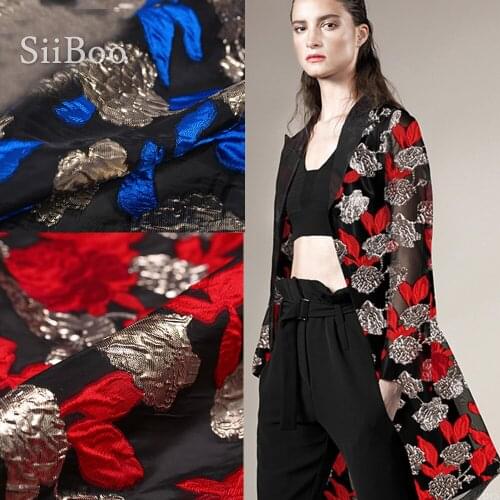 France style luxury red blue gold floral metallic jacquard crepe brocade fabric for dress coat tissu tela tecidos stoffen SP5035