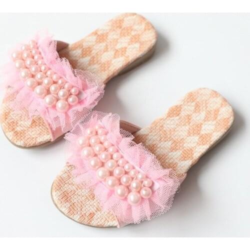 Girl Sandals Slippers 2021 Summer New Pearl Princess Childrens Slippers Open-toe Non-slip Shoes Sweet Cute Casual Flats 26-36