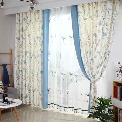 Nordic Fresh and Simple Blue Small Floral Curtains Curtains for Living Dining Room Bedroom Balcony Bay Window Shading New 2021
