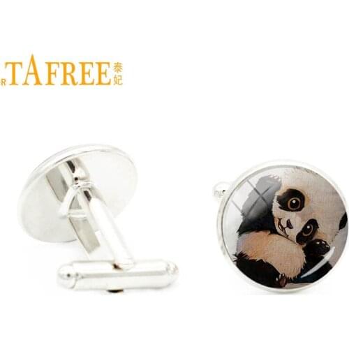 TAFREE retro Lovely Animal glass photo cufflinks jewelry Panda Rabbit Pug Wolf Totoro cute handmade men cuff links dad gift A317