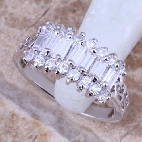 Astonishing White CZ Silver Plated Ring Size 7.5 D804A