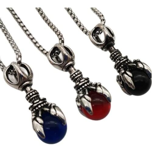 Vintage Silver Stainless Steel Beast Claw Ball Pendant Necklace Mens Fashion Hip Hop Rock Performace Jewelry Gift