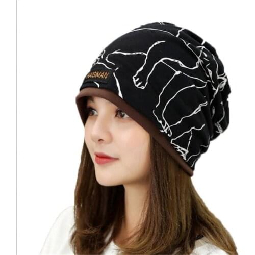 Womens cotton warm toe cap Fashion print plus fleece hat Woman winter curly turban hat