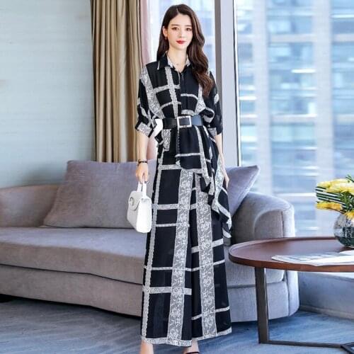 Womens Sets Two Piece 2019 Outfit Korean Pants And Top Two Piece Set Belt Elegant Woman Pants And Blouse Set DD2328
