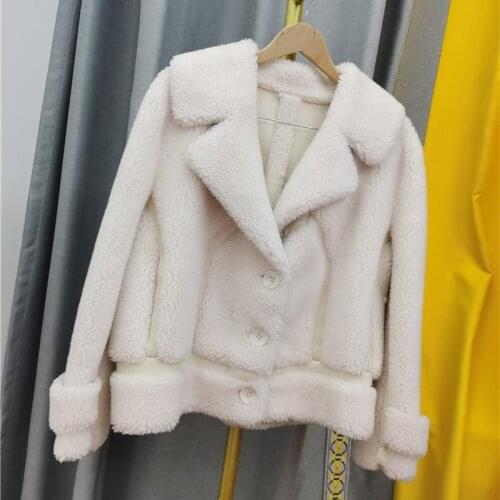 Women 2021 Autumn Winter Real Lamb Fur Coat Female Warm Natural Sheep Shearing Wool Jacket Ladies Single Breasted Outewear