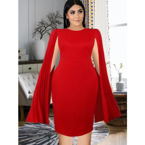 O Neck Women Midi Dress Clock Sleeve Pleated Elastic Package Hip Christmas Evening Party Celebrate Event Robes Plus Size XXXL
