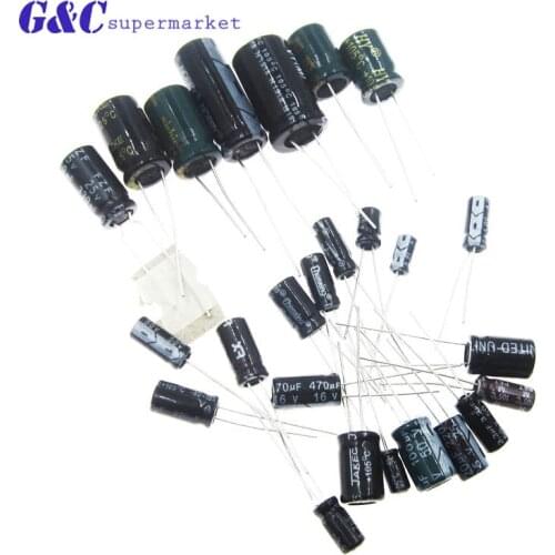 1uF-2200uF 125pcs 25 Values Electrolytic Capacitors Assortment Assorted Set