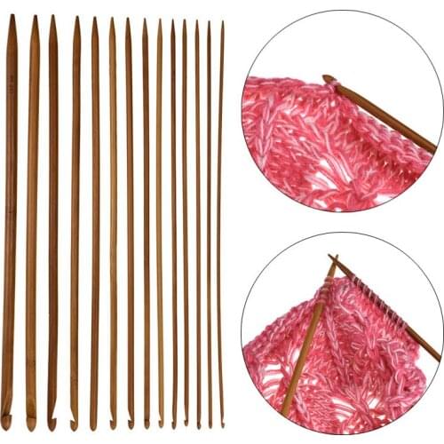 14pcs Bamboo Crochet Hooks And Knitting Needles Two Sides Weave Yarn DIY Needle Arts Craft Needles For Knitting Sewing Tools