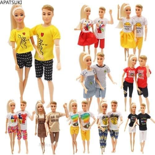 2sets/lot Colorful T-shirt Pants Shorts for Ken Boy Doll Accessories Fashion Lover Clothes Set for Barbie Doll Outfits 1/6 Toys