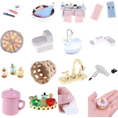 23 styles Towel Rack Shower Faucet Tissue Toothbrush Toothpaste Cup Hair Dryer DIY Dollhouse Bathroom Furniture Accessorie