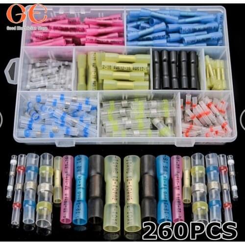 260PCS Waterproof Insulated Heat Shrink Butt Wire Connector Crimp Terminals Soldered Sleeve Splice Terminal connectors set