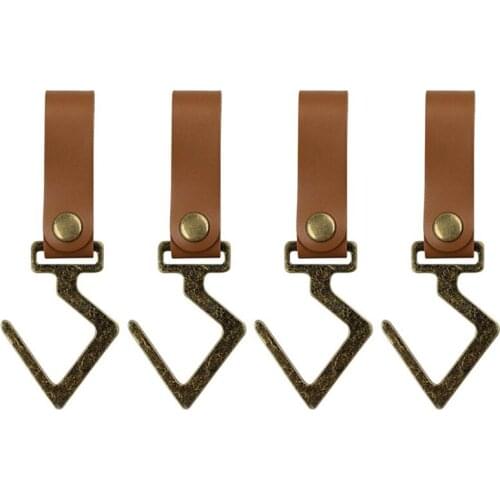 4 Pcs Outdoor PU Leather Hooks Camping Clothes Hanging Storage Hanger Portable Hiking Hanger Clothes Hook