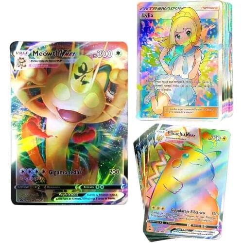 55PCS Spanish Pokemon Cards VMAX Shining Card Spain Trainer Holographic Charizard Playing Game Glow Castellano Espanol Kids Toys