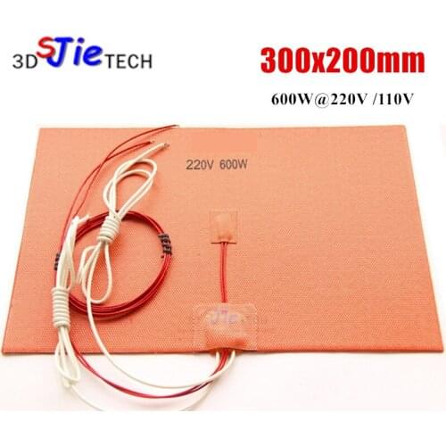 200X300mm 600W @ 110V/220V Silicone Heater Pad heating mat for Reprap 3D Printer HeatBed w/ NTC 100K Thermistor