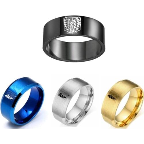 Anime Attack on Titan Black sliver Stainless Steel Ring Wings Of Liberty Flag Finger Rings For Men Women Jewelry Fans Gifts