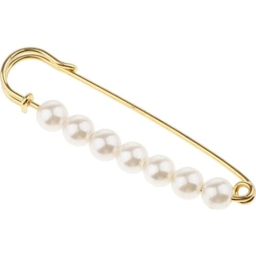 Safety Pin Brooch Rhinestone Sweater Hat Breastpin Pin 7 Simulated Pearl 7x1.8cm