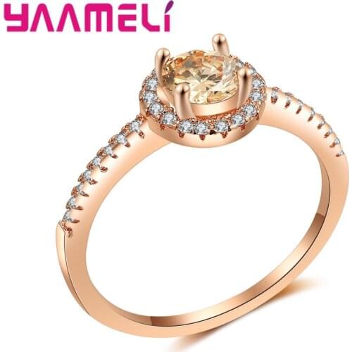 Shinning Champagne Cubic Zirconia Rings For Women Delicate Setting Trendy Rose Gold Rings Jewelry Bijouterie Wholesale