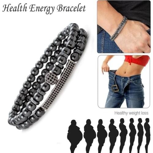 Weight Loss Round Black Stone Magnetic Therapy Bracelet Health Care Hematite Stretch Charming Bracelets Slimming Product