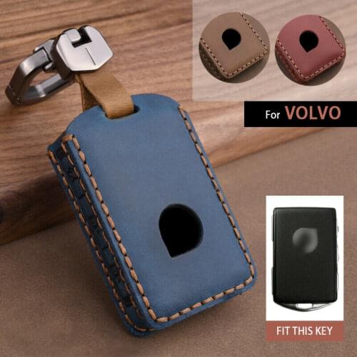 Genuine Leather Car Key Case For Volvo XC90 XC70 XC60 S60 S80 S90 C30 V70 V90 2017 2018 Smart Remote Fob Replace Shell Cover