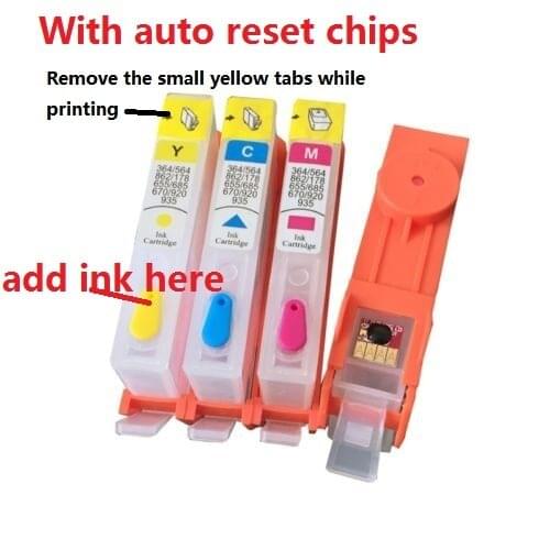 INK WAY 4Pcs Refillable Cartridge for for HP655 suitable for HP3525 4615 4625 5525 etc