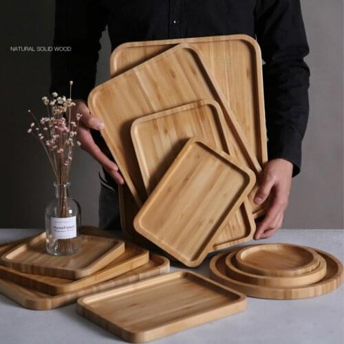 Wooden Platter Bamboo Serving Tray Dinner Beef Steak Fruit Snack Plate Tea Food Dish Drinkware Storage Organizer Decor Tableware